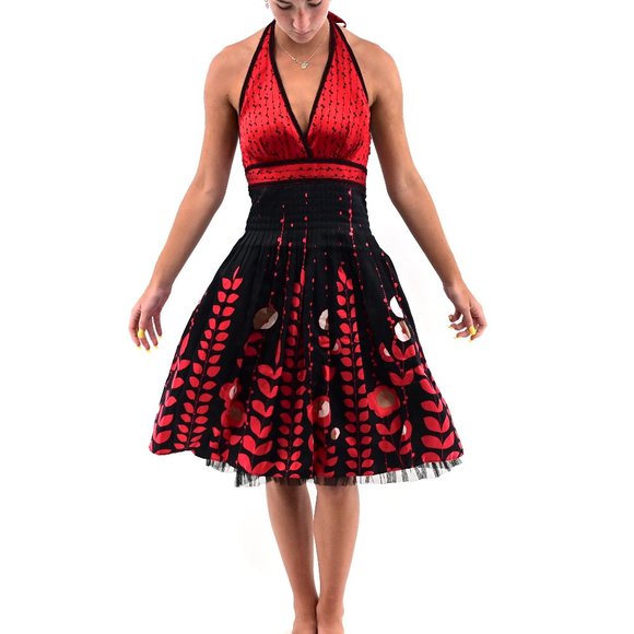 Ted Baker Dresses & Skirts - TED BAKER Red and Black Silk Halter Dress #BD6